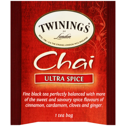 Twinings Chai Tea Bag Variety, 8 of each: Chai, Decaffeinated Chai, Ultra Spice, Spiced Apple, French Vanilla (Pack of 40) with By The Cup Honey Sticks