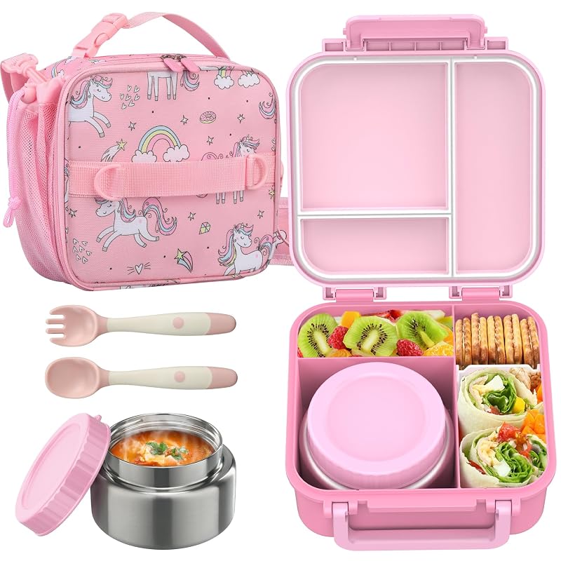 Kids Bento Lunch Box Set with 9oz Soup Thermo - Pink Variation
