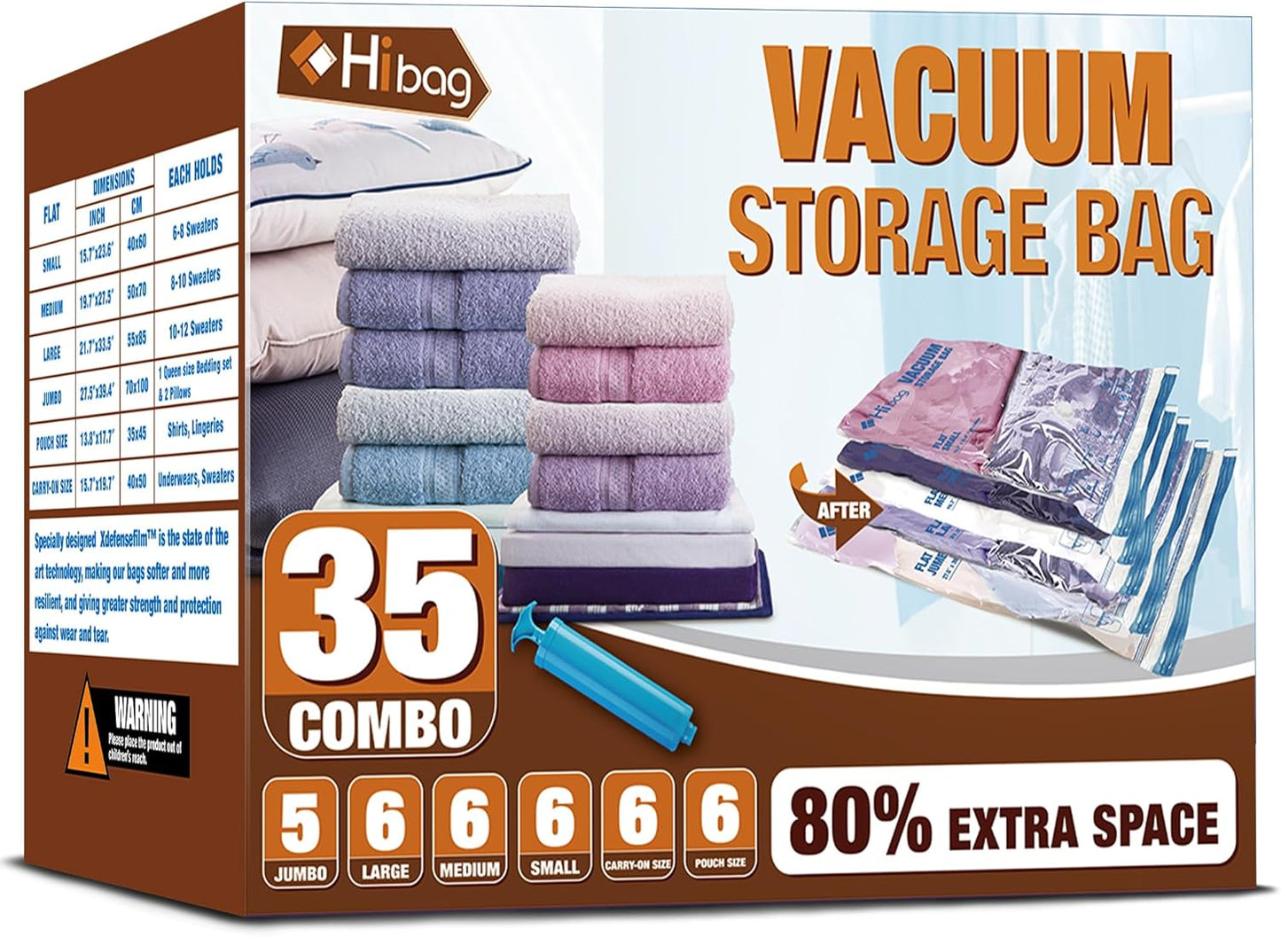 Skiennix Vacuum Storage Bags - 35-Pack Space Saver Sealers for Clothes, Bedding & Comforters