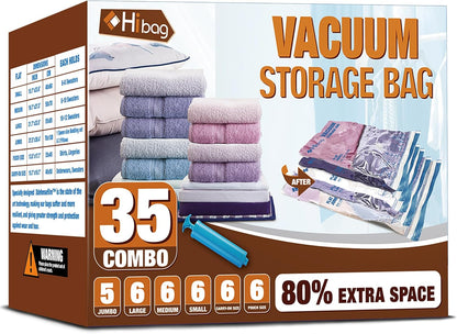 Skiennix Vacuum Storage Bags - 35-Pack Space Saver Sealers for Clothes, Bedding & Comforters