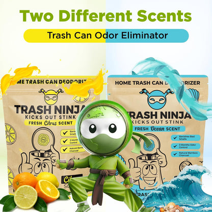 Trash Ninja Odor Eliminator - Long-Lasting Citrus Scent Deodorizer with Activated Charcoal | Freshens Garbage Cans, Fridges, Bathrooms, Kitchens & Diaper Pails