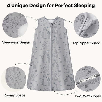 Unnivoll Baby Sleep Sack 6-12 Months 1.0 Tog Baby Wearable Blanket 100% Cotton Sleeping Sack with 2-Way Zipper for Infant Newborn Apricot & Gray Elephant