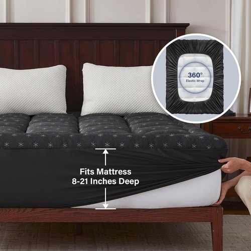 Anluoer Queen Memory Foam Mattress Topper - Thick Pillow Top for Back Pain Relief | 60x80 Inches, Dark Grey