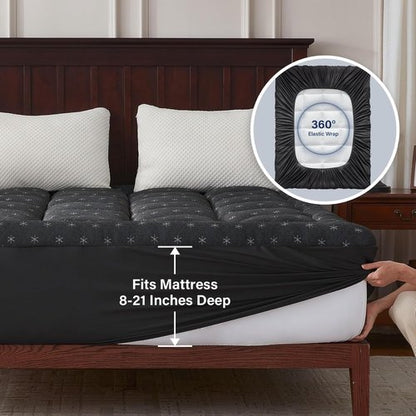 Anluoer Queen Memory Foam Mattress Topper - Thick Pillow Top for Back Pain Relief | 60x80 Inches, Dark Grey