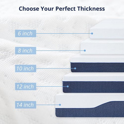 EGOHOME 12 Inch Queen Mattress, Gel Memory Foam with Charcoal, Fiberglass Free, CertiPUR-US Certified, Temperature-Regulating, Machine Washable Cover, 80" x 60" x 12", Medium