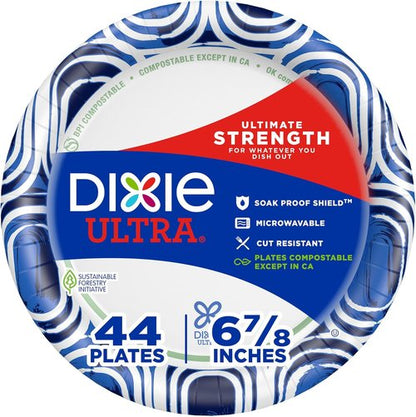 Dixie Ultra Small Paper Plates - Heavy Duty, Microwave-Safe & Soak-Proof | 6 7/8" Inch, 44 Count