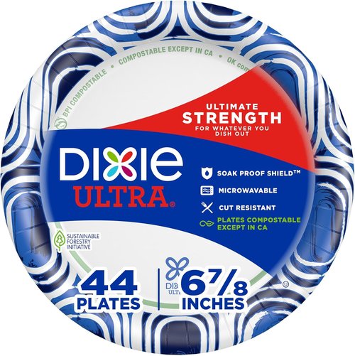 Dixie Ultra Small Paper Plates - Heavy Duty, Microwave-Safe & Soak-Proof | 6 7/8" Inch, 44 Count