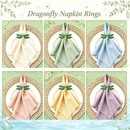 Dragonfly Napkin Rings Set of 6 - Gold Tone Napkin Holders for Fall & Holiday Tables