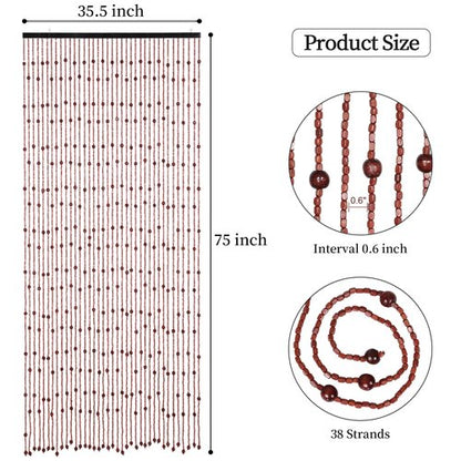 Foreate Handmade Beaded Curtains for Doorway Natural Wood Beaded Curtains Hippie Curtain for Hallway, 35.5 x 75 Inches Door Curtains Room Divider Bohemian Home Decor, Brown