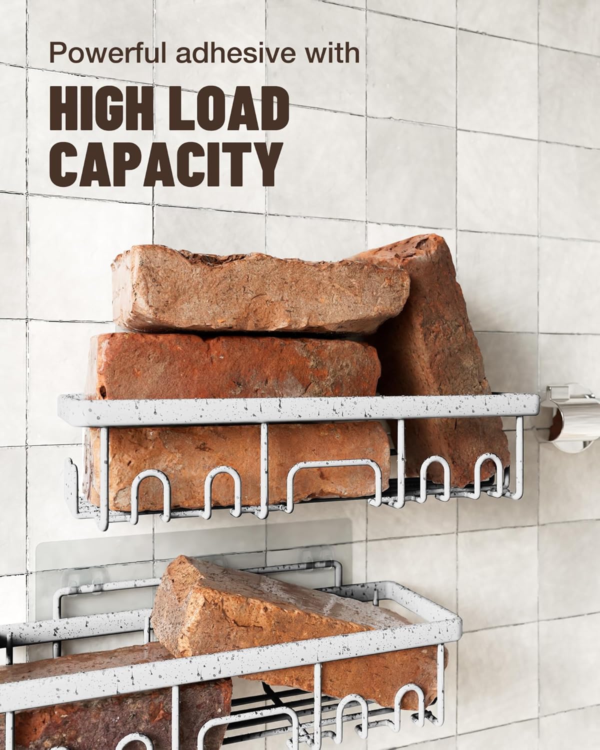 Veken Adhesive Shower Caddy - Heavy-Duty Wall-Mounted Shelves | 5-Pack Organizer with Soap Dish & Toothbrush Holder - Silver