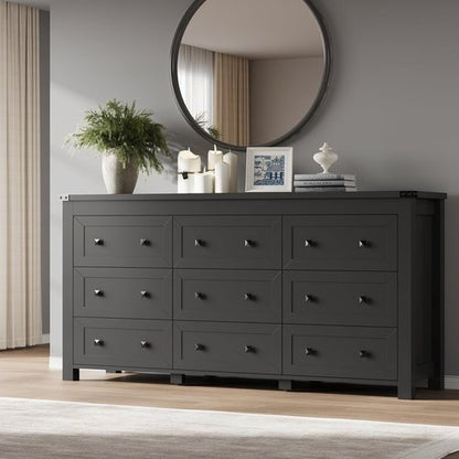BORN OON 9-Drawer Dresser - Modern Wooden Storage Chest with Metal Handles for Bedroom & Living Room