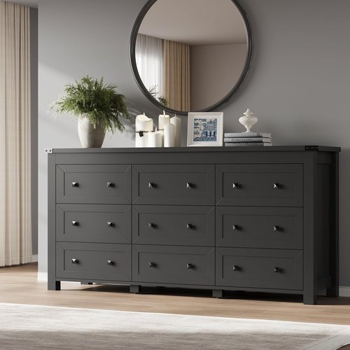 BORN OON 9-Drawer Dresser - Modern Wooden Storage Chest with Metal Handles for Bedroom & Living Room