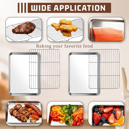 Stainless Steel Baking Sheet Set by [Brand Name] - 2 Pans & 2 Racks | Rust-Free, Nonstick, 12.4 x 9.6 Inches