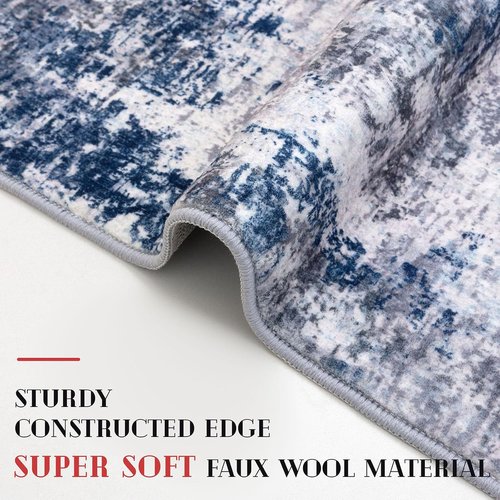 Lansny Modern Abstract Runner Rug - Washable Non-Slip Soft Hallway Rug | 2x6 Grey Navy Design