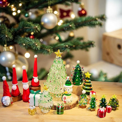 HDCRYSTALGIFTS Mini Blown Glass Christmas Figurines Set - 4 Collectible Ornaments for Holiday Decor