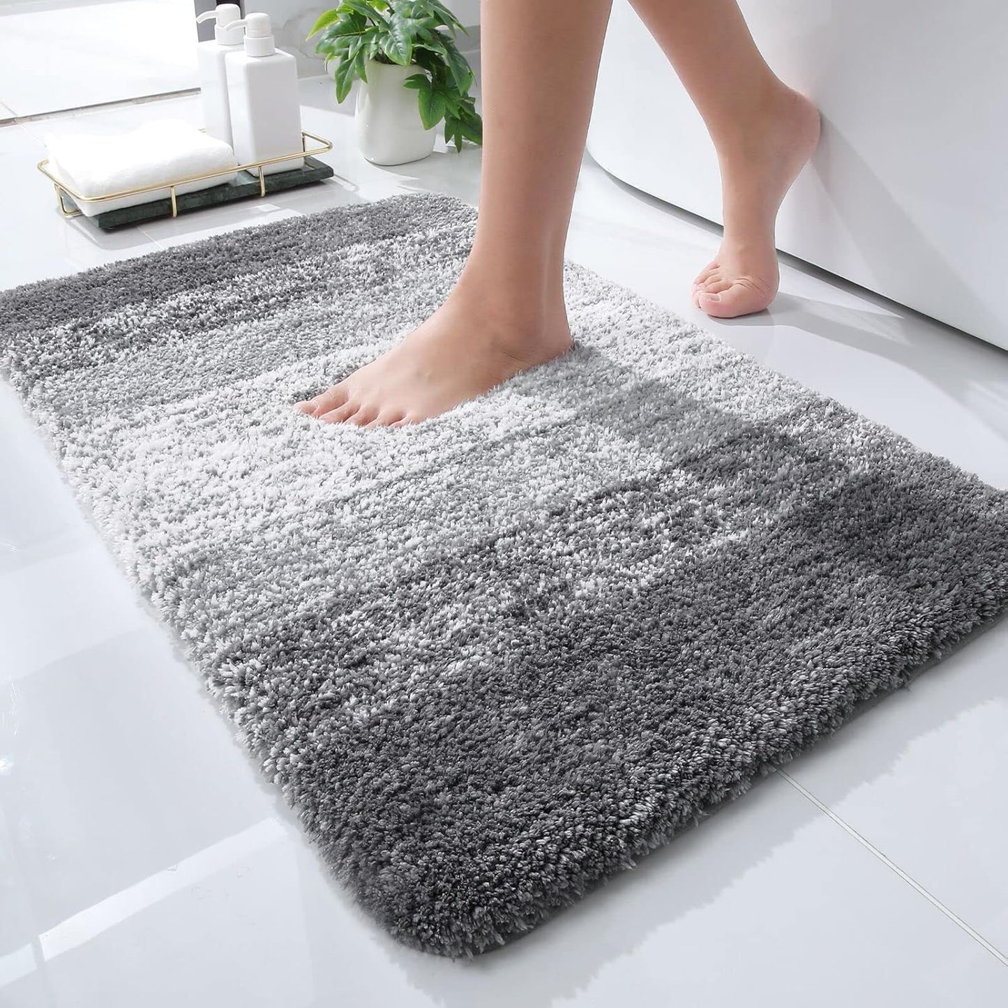 OLANLY U-Shaped Grey Rug Set - Soft Bath Mat & Toilet Rug Bundle | Low Pile, Non-Slip, Machine Washable