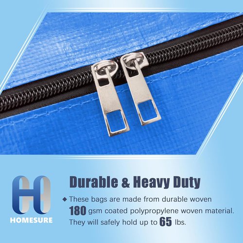 HOMESURE Large Water-Resistant Moving Bags - 12 Pack Heavy Duty Storage Totes with Zippers & Handles | Sky Blue