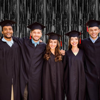 2026 Graduation Party Decorations - 2 Pack Black Backdrop with Metallic Fringe Curtains | 3.28 FT x 7.05 FT