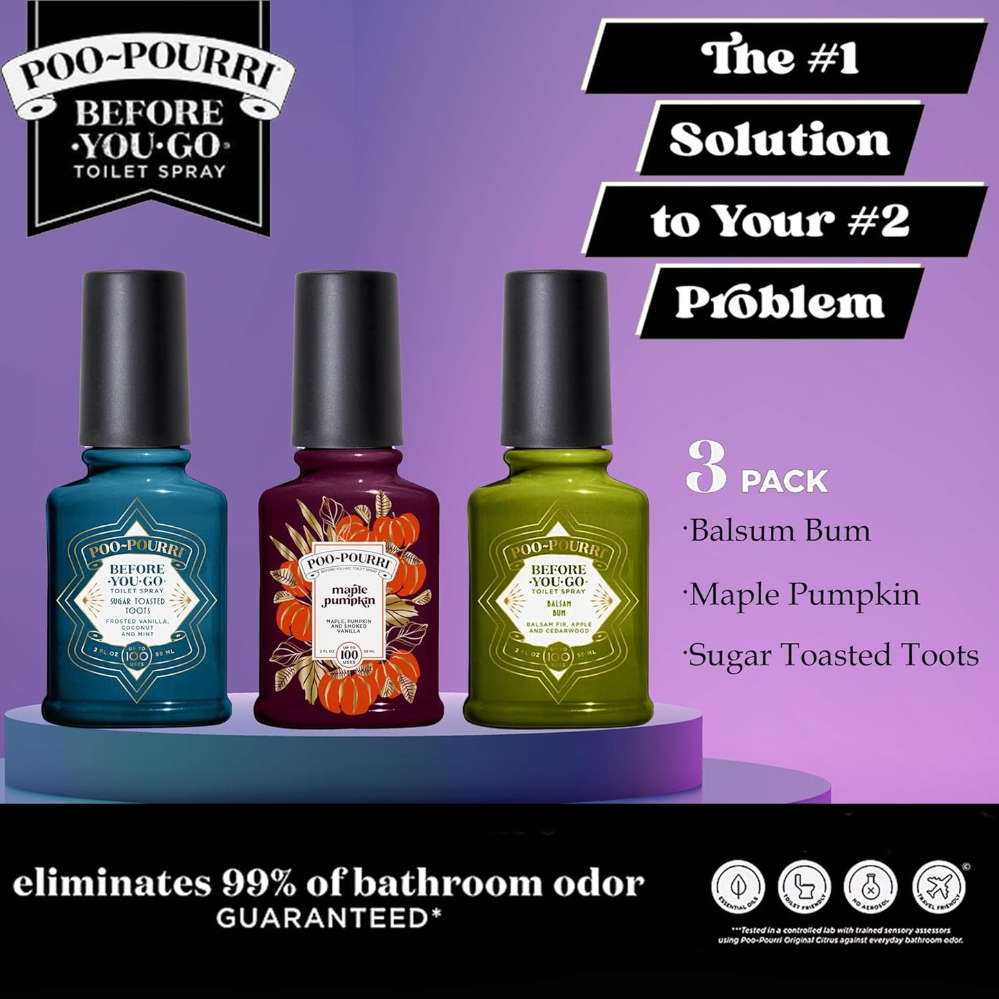 Poo-Pourri Toilet Spray Variety Pack - Spring Scents in 2 Oz | Maple Pumpkin & Balsam