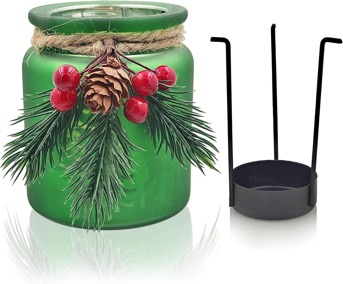 SHMILMH Christmas Candle Holders - Set of 6 Glass Tealight Holders with Metal Base | Red & Green Centerpieces