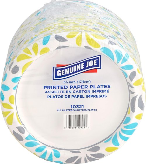 Genuine Joe 7" Printed Paper Plates - Eco-Friendly Disposable Tableware | Pack of 125