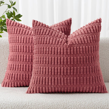 MIULEE Corduroy Throw Pillow Covers - Soft Boho Striped Design | 20x20 Inch Cranberry Red for Modern Home Decor