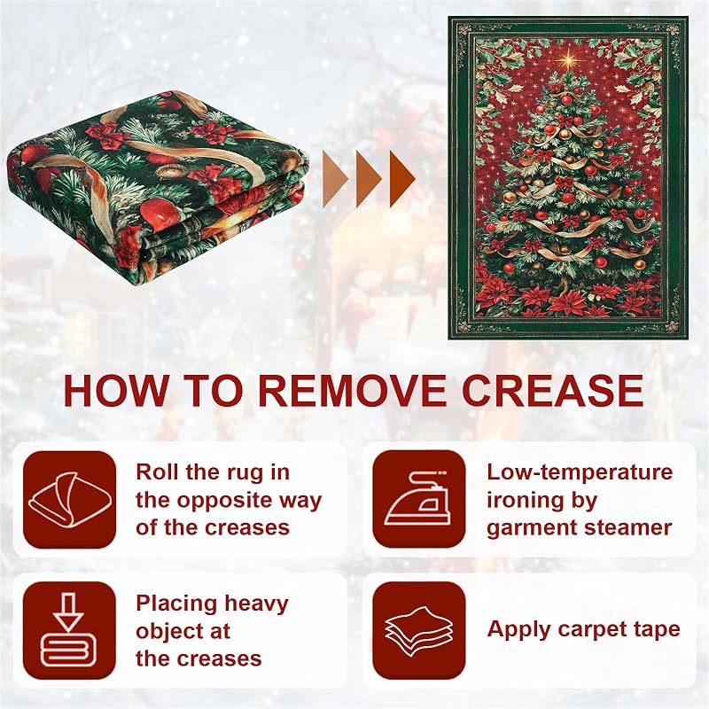 2x3 ft Red Christmas Area Rug with Non-Slip Backing - Washable Entryway Door Mat, Vintage Tree Design