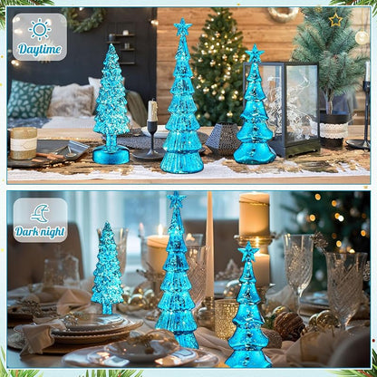 Blue Classic 3-Pack Glass Christmas Trees with LED Lights
