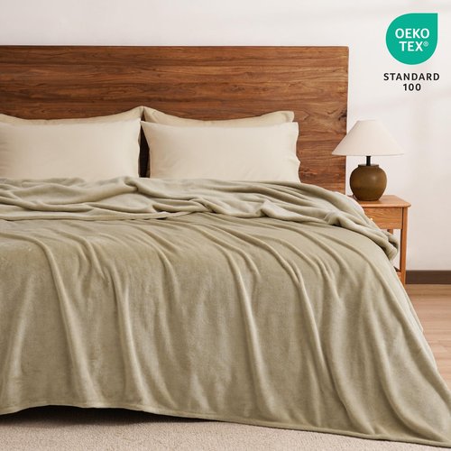 PHF Ultra Soft Fleece Blanket Queen Size, No Shed No Pilling Luxury Plush Cozy 300GSM Lightweight Blanket for Bed, Couch, Chair, Sofa, Perfect Decorations Gifts, 90" x 90", Khaki