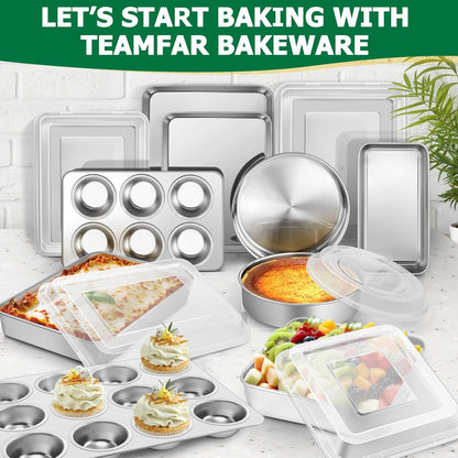 TeamFar Stainless Steel Baking Sheet Set - 9-Piece with Racks & Silicone Mats | 10.5/12.5/16 Inch Easy Clean