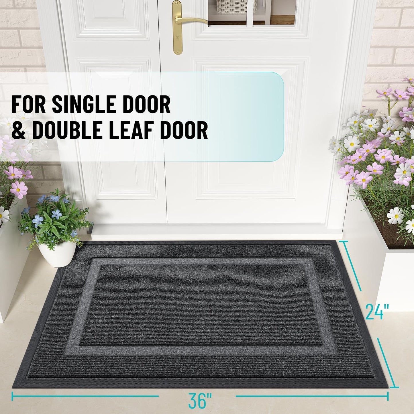 OLANLY Indoor Outdoor Doormat - Waterproof, All-Weather, Easy Clean | Sturdy Natural Rubber, 36x24, Grey