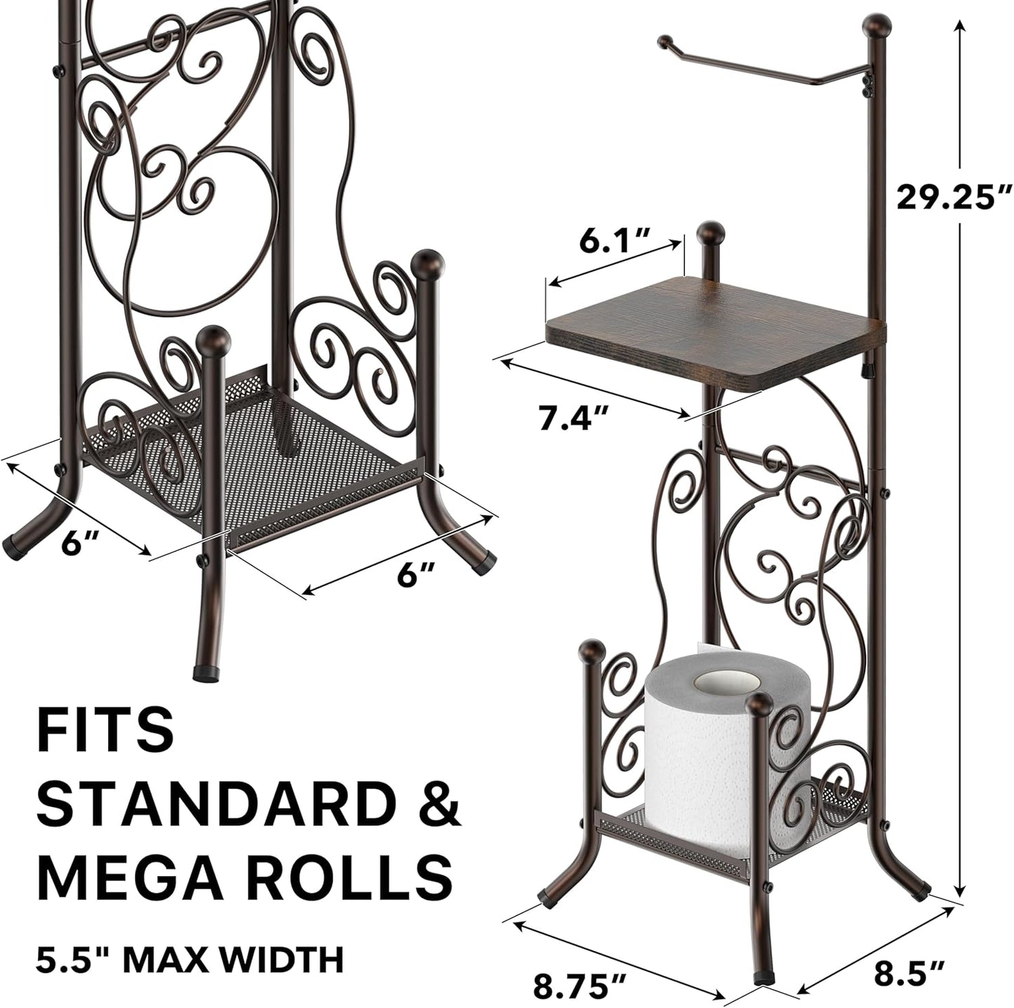 Simple Houseware Toilet Tissue Roll Holder Stand - English Style with Shelf in Bronze Finish
