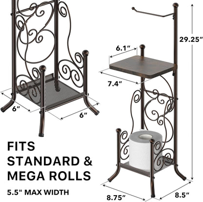 Simple Houseware Toilet Tissue Roll Holder Stand - English Style with Shelf in Bronze Finish