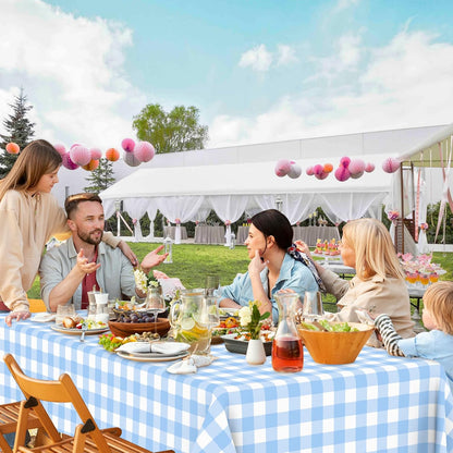 Skiennix Light Blue Gingham Tablecloth - Disposable Waterproof Rectangular Cover | 54" x 108" for Parties & Picnics