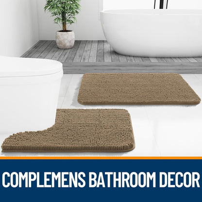 OLANLY Bathroom Runner Rugs - Extra Soft Chenille Bath Mats | Quick-Dry, Machine Washable, 47x20, Tan