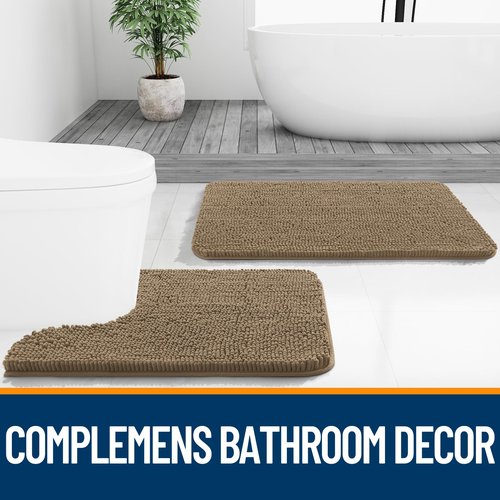 OLANLY Bathroom Rugs 40x32, Extra Soft Absorbent Chenille Bath Rugs, Rubber Backing Quick Dry, Machine Washable Bath Mats for Bathroom Floor, Tub and Shower, Home Decor Accessories, Tan