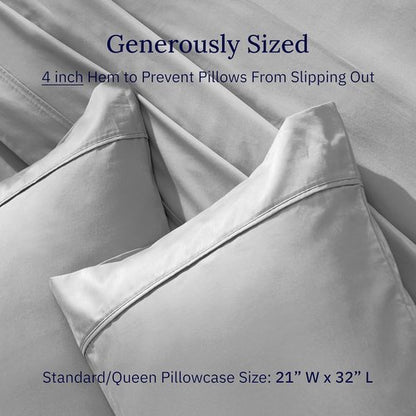 California Design Den Queen Pillowcase Set - 400 Thread Count, 100% Cotton Sateen, Soft & Breathable | Light Grey, Set of 2