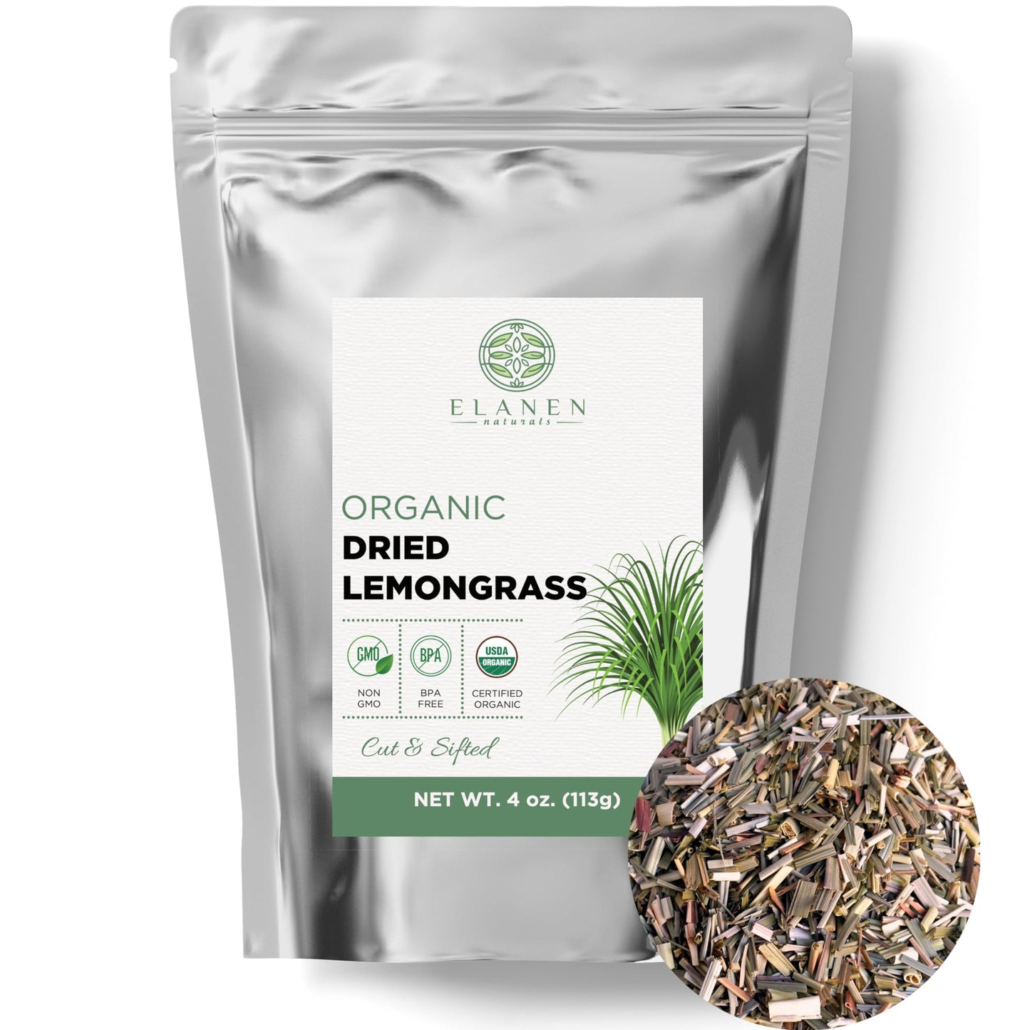 Organic Dried Lemongrass Tea 4 oz. (113g), USDA Certified Organic Lemon Grass Herbs Leaf, Lemin Grass, Te De Limon, Fever Grass, Lemingrass Loose Leaves, Dried Lemongrass Bulk