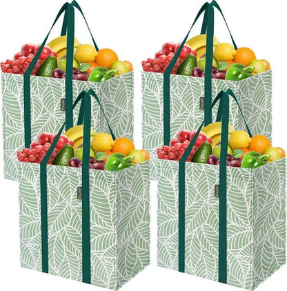 BALEINE Reusable Grocery Bags - Heavy Duty Foldable Tote with Reinforced Bottom | Antique Foliage, 4 Pack