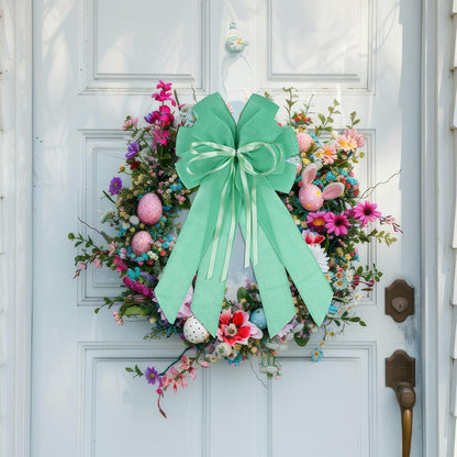 YKW Large Mint Green Burlap Bow - 20x11 Inch Spring & Easter Wreath Decor | Indoor/Outdoor Ornaments