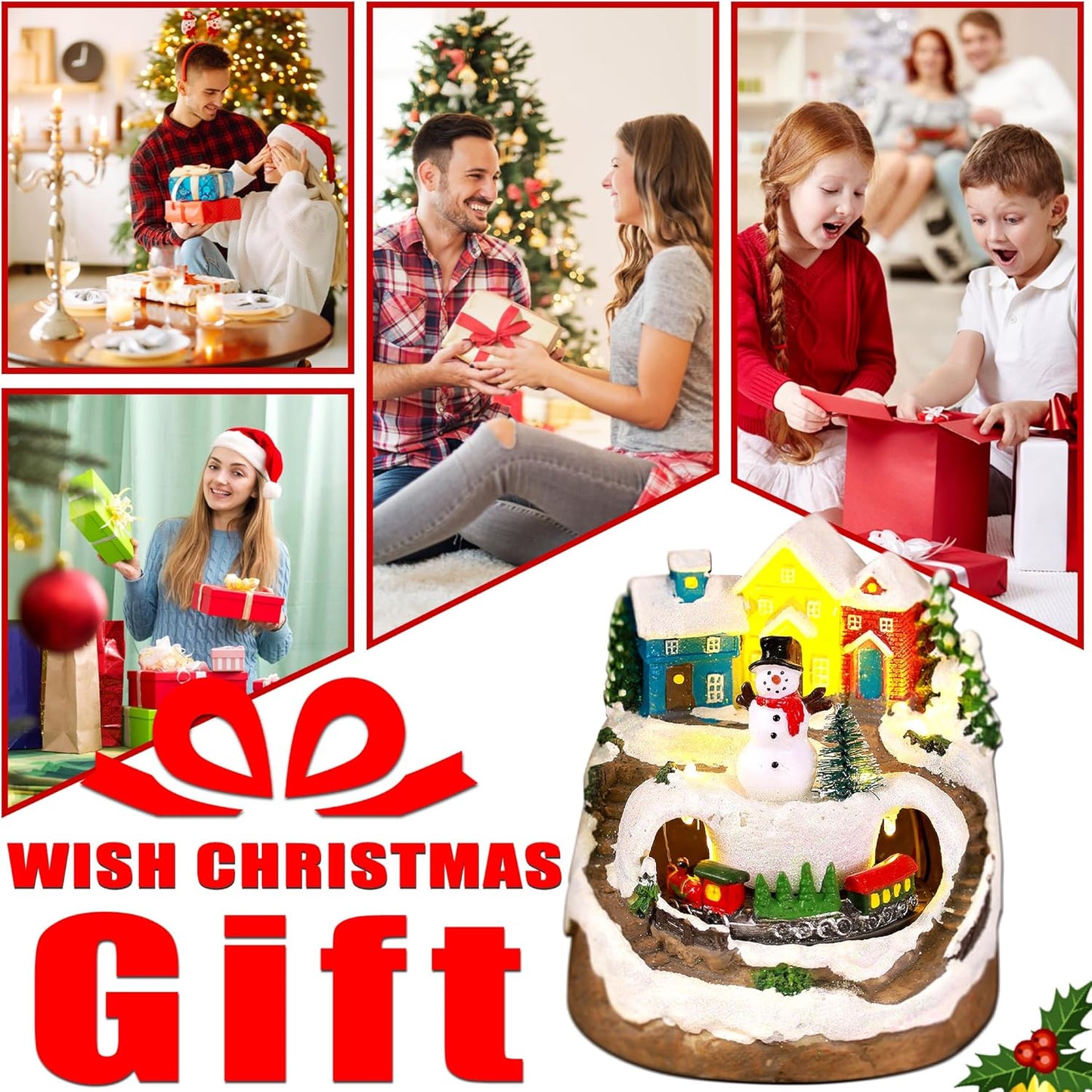 Regine Switzerland Musical Resin Snowman Figurines - LED Spinning Train Holiday Decor | Collectible Indoor Ornaments