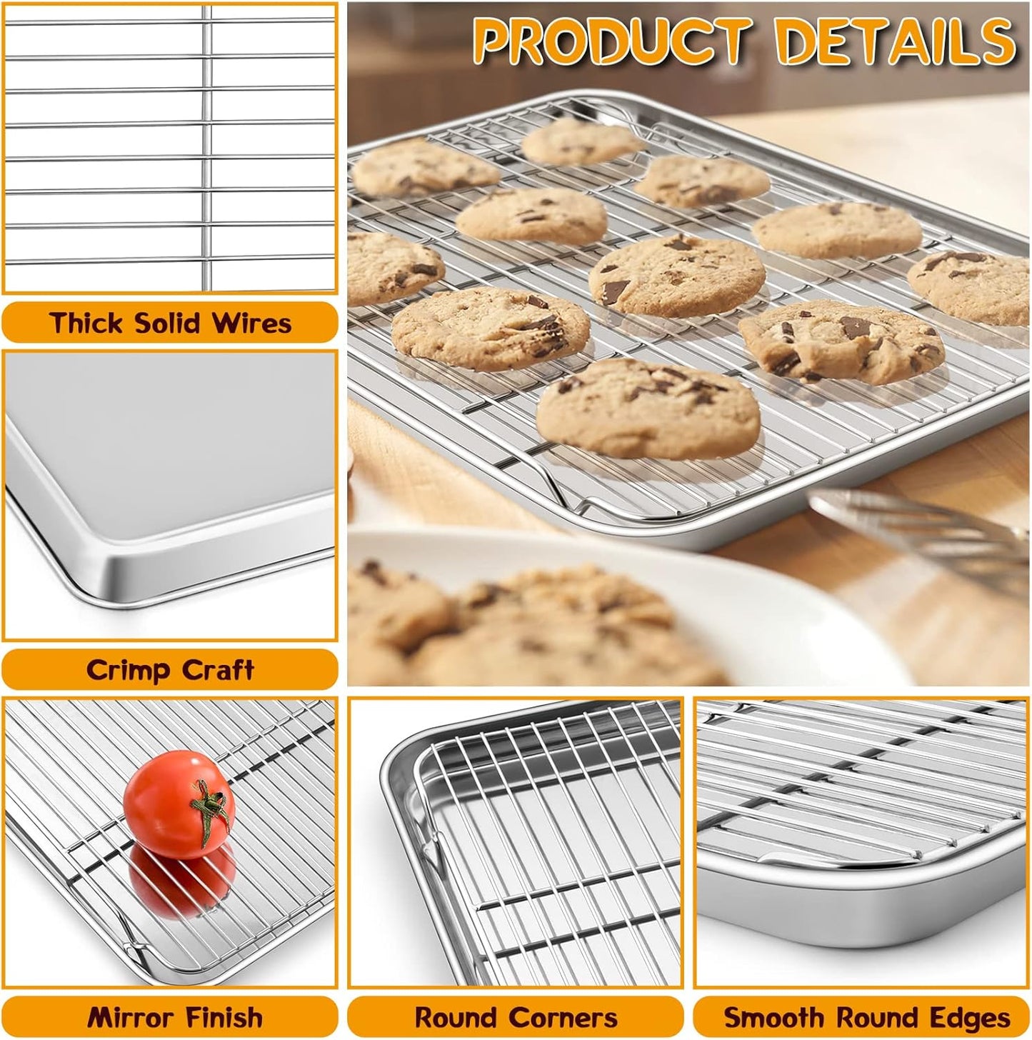 P&P CHEF Stainless Steel Baking Sheet Set - 17.5 Inch Cookie Trays with Cooling Racks | Oven & Dishwasher Safe