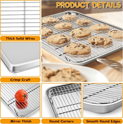 P&P CHEF Stainless Steel Baking Sheet Set - 17.5 Inch Cookie Trays with Cooling Racks | Oven & Dishwasher Safe