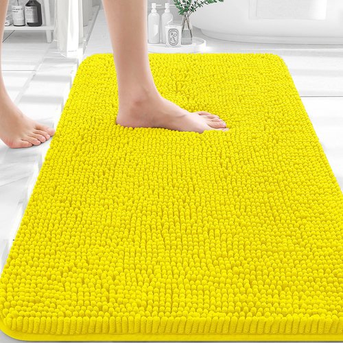 OLANLY Bathroom Rugs 36x24, Extra Soft Absorbent Chenille Bath Rugs, Rubber Backing Quick Dry, Machine Washable Bath Mats for Bathroom Floor, Tub and Shower, Home Decor Accessories, Lemon Yellow