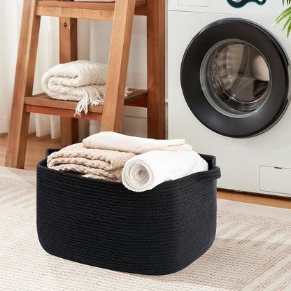 OIASKET Large Blanket Basket - Stylish Black Woven Storage for Toys, Towels & Laundry (Rectangle)