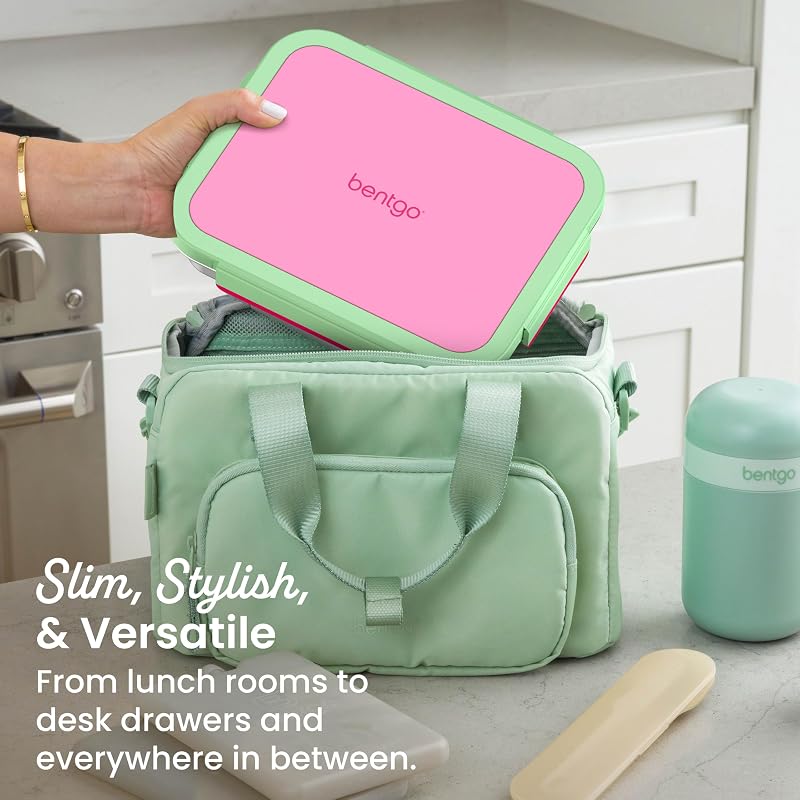 Bentgo Stainless Steel Lunch Box with 3 Compartments, 4.3 Cup Capacity, Leak-Proof Lid - Strawberry