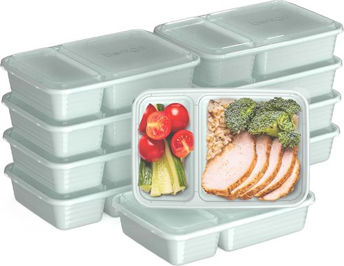 Bentgo - 20-Piece Reusable Meal Prep Containers | 2-Compartment, BPA-Free, Microwave & Dishwasher Safe (Mint)