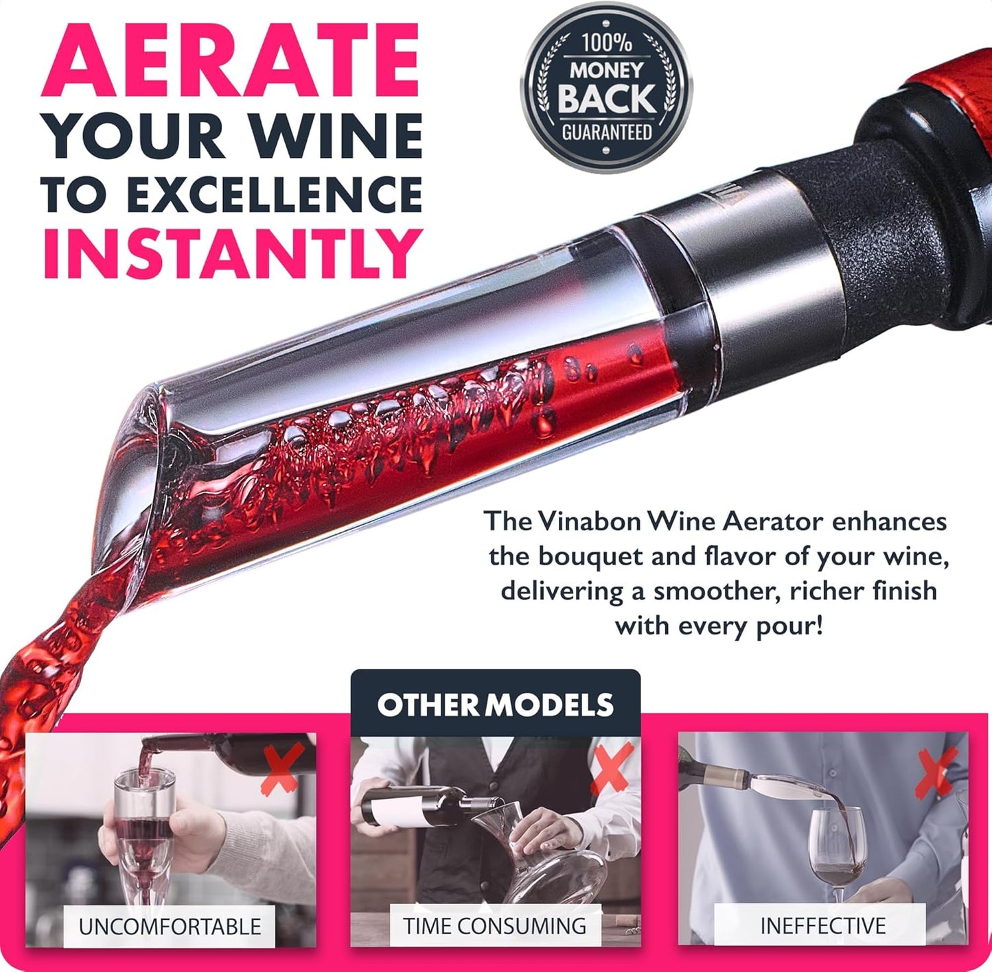 VINABON Wine Aerator - Improved 2026 Wine Aerating Pourer and Wine Air Aerator Decanter Spout for Enhanced Wine Flavor and Bouquet, Includes WineGuide Ebook