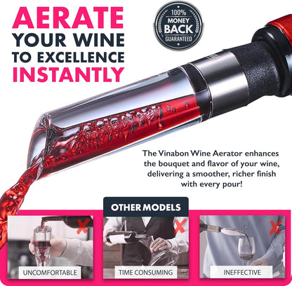VINABON Wine Aerator - Improved 2026 Wine Aerating Pourer and Wine Air Aerator Decanter Spout for Enhanced Wine Flavor and Bouquet, Includes WineGuide Ebook