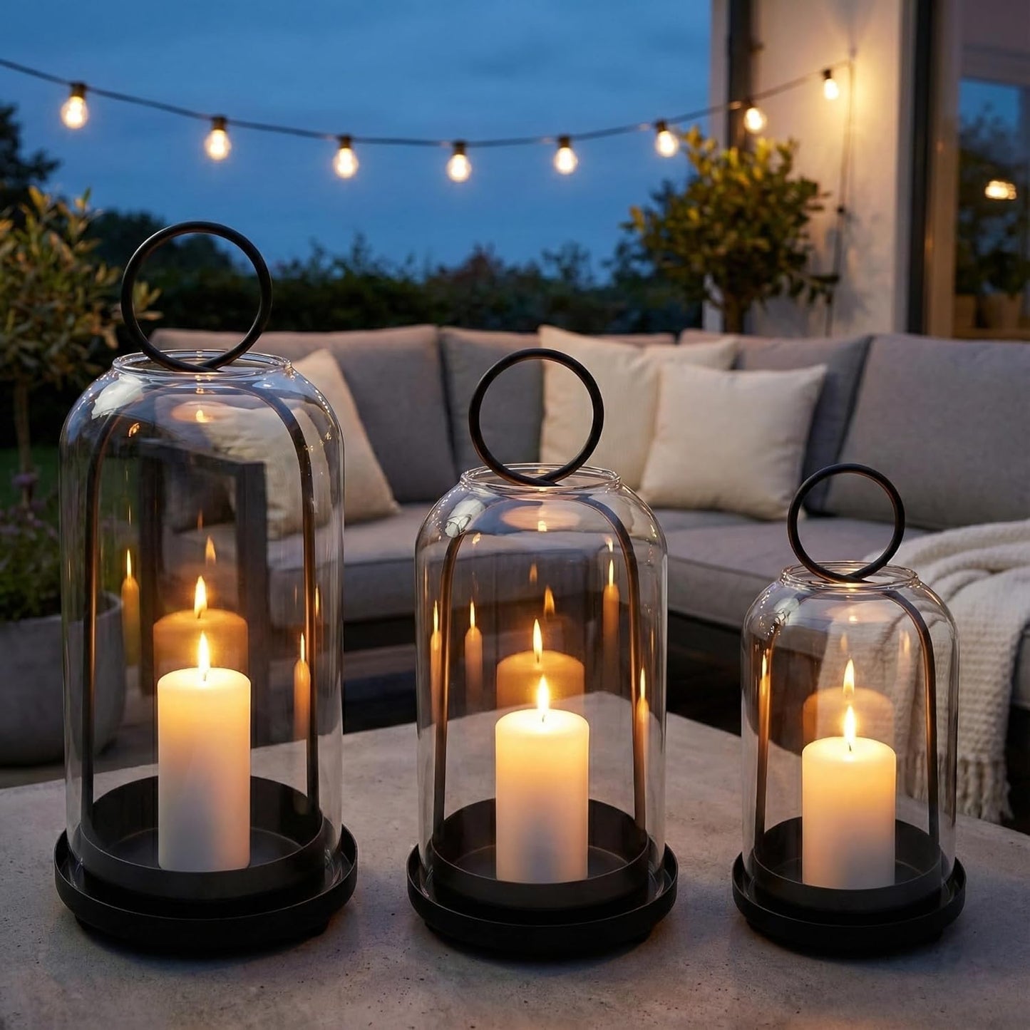 Skiennix 3 Pack Metal Candle Holders - Versatile Black Candlestick Holders with Glass Domes | 5.5", 4.7", 3.9" Wide